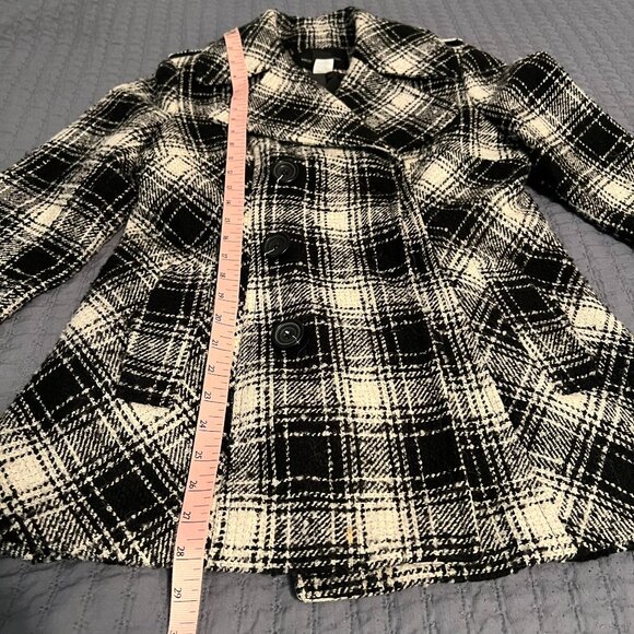 Moda International Women Small Wool Blend Double Breasted Plaid Pea Coat - Picture 5 of 8